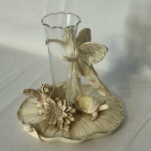 Unbranded vintage fairy and turtle resin tabletop sculpture figurine bud vase